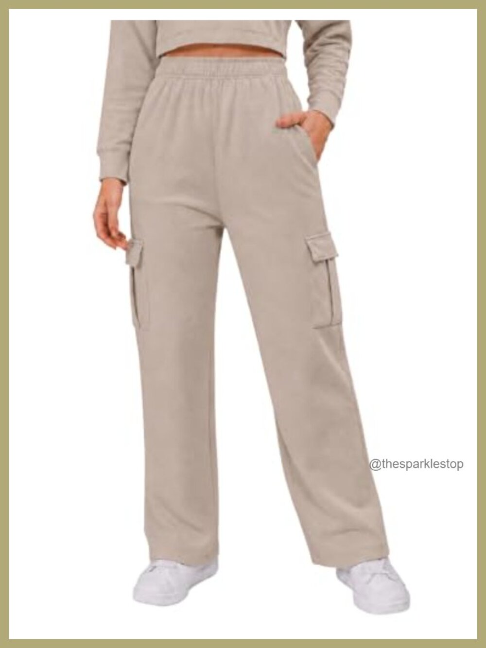 Wide Leg Sweatpants Women Fleece Cargo Pants with 4 Pockets